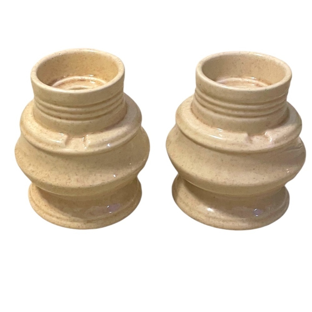 Pair of Vintage Ceramic Candle Holders Cream